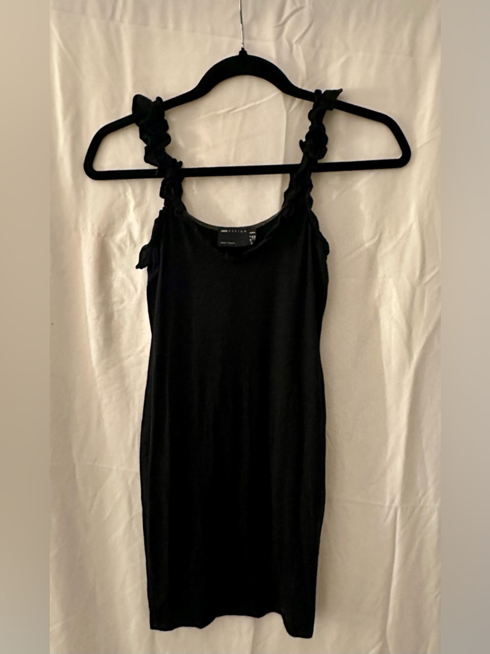 ASOS - Black Mini Dress with Ruffle Shoulder Straps
